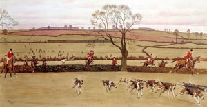 Jagdszene, die Mannschaft Alicestone. Aquarell von Cecil Aldin (1870-1935) 19. Jahrhundert Private Sammlung von Cecil Charles Windsor Aldin