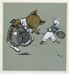 Schwein und Fuchs spielen Tennis - in "Fröhliche Gesellschaft", ill. von Cécil Aldin, ed. Hodder & Stoughton, London von Cecil Charles Windsor Aldin