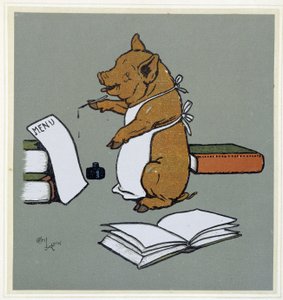Schwein komponiert ein Menü - in „Merry Party“, ill. von Cécil Aldin, ed. Hodder & Stoughton, London