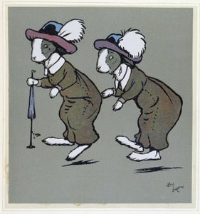 Kaninchen mit Hüten - in „Merry Party“, ill. von Cecil Aldin, ed. Hodder & Stoughton, London