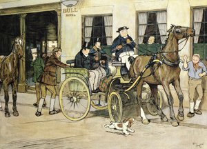 Die Pickwickier starten vom Bull Hotel in Rochester von Cecil Charles Windsor Aldin