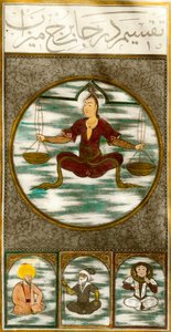Tierkreiszeichen: Darstellung des astrologischen Zeichens der Waage. Platte aus einem Manuskript. Private Sammlung von Central Asian School