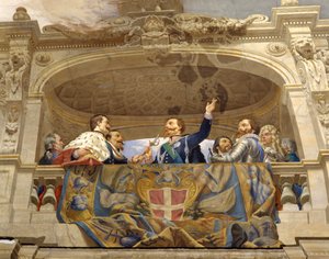 Carlo Alberto übergibt das Schwert an Vittorio Emanuele II (Detail)