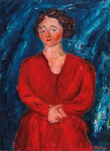 Die Frau in Rot auf blauem Hintergrund, ca. 1928