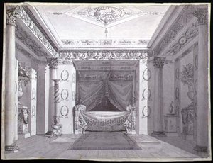 Entwurf für ein Empire-Schlafzimmer, ca. 1810 von Charles (attr. to) Percier
