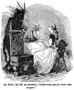 Illustration für die Geschichte von Frau Jeanne Marie Leprince de Beaumont „Die Schöne und das Biest“, 19. Jahrhundert von Charles Albert dArnoux Bertall