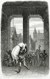 Quasimodo rettet Esmeralda vor der Hinrichtung - Illustration aus Notre Dame de Paris, 19. Jahrhundert