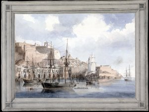 Ansicht von Malta (der große Hafen von Valletta mit dem Fort Sant Angelo) (ca. 1849) von Charles Andrew Dyce