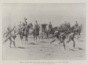Die CIV an der Front, die berittene Eskorte zu Cronje kommt ins Modder River Camp von Charles Auguste Loye