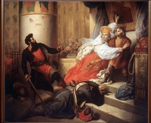 Die Mutter (Nathalie Narychkine) rettet Peter I. von Russland als Kind während des Streltsy-Aufstands 1682 von Charles Auguste Steuben