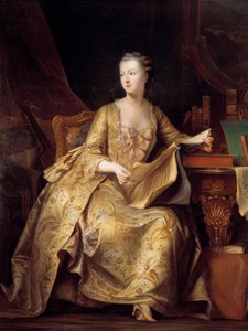 Porträt von Jeanne Antoinette Poisson, Madame de Pompadour (bekannt als Marquise von Pompadour) (1722-1764), die ein Musikstück hält
