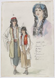 Holmès - La montagne noire - Kostümentwürfe von Charles Bianchini - 09. Kleine Mädchen. Mlles Charrier 2e, Gillet, Taugh ?, Lozeran, Renoir, Evel von Charles Bianchini