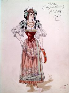 Kostüm von Nedda oder Colombine für die Oper „Pagliacci“ von Ruggero Leoncavallo. Aquarell von Charles Bianchini