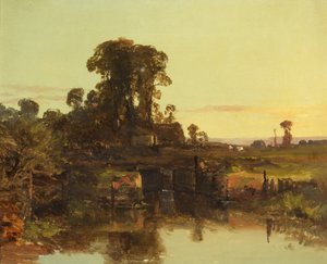 Ein altes Schleusentor an der Themse, Abend von Charles Branwhite