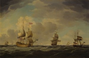 Englisches Flaggschiff bei mäßigem Wind von Charles Brooking