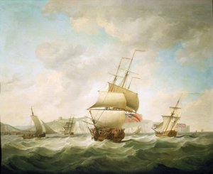 Handelsschiff und königliche Yacht im Wind vor der Küste von Dover, um 1750 von Charles Brooking