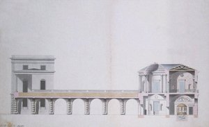 Querschnitt des Achatpavillons und des Hängenden Gartens in Zarskoje Selo, ca. 1780 von Charles Cameron