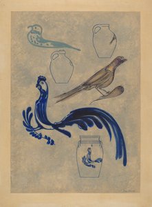 Vogeldekorationen auf Steingut von Charles Caseau