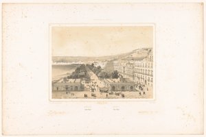 Blick auf die Villa Poggio Reale mit Baumallee in Neapel