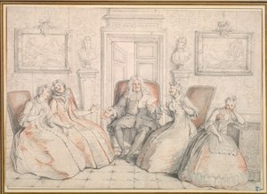 Trissotin liest Philaminte, Bélise und Armande vor, wahrscheinlich ca. 1725-1726 von Charles Coypel