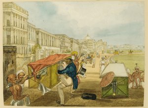 Ein unerfahrener Sänftenträger, Tom Shaw mietet eine Sänfte auf der Esplanade, Kalkutta von Charles DOyly