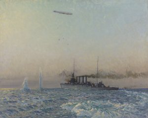 Der Kampf der HMAS Sydney mit einem Zeppelin in der Nordsee, 1918 von Charles David Jones Bryant