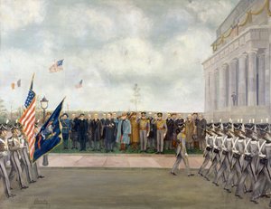 Marschall Joffre auf Mission in Washington, inspiziert Studenten von West Point, Frühling 1917 von Charles Edmund Brock