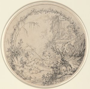 Drei Putti mit einem Fischernetz von Charles Eisen