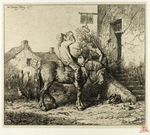 Eingang zu einem Gasthaus, mit trinkendem Bauern von Charles Emile Jacque