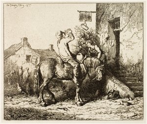 Eingang zu einem Gasthaus, mit trinkendem Bauern von Charles Emile Jacque