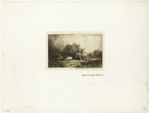 Landschaft mit Mann zu Pferd, Schweinen und Kuh von Charles Emile Jacque