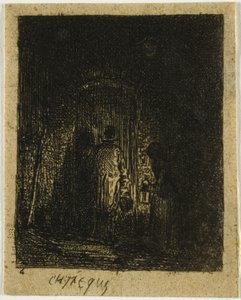 Mann und Frau mit Laternen