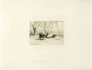 Schafe und fünf Bäume von Charles Emile Jacque