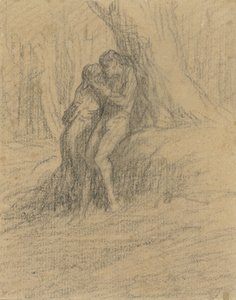 Liebendes Bauernpaar unter einem schweren Baum von Charles Emile Jacque