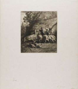 Frau füttert sechs Schweine von Charles Emile Jacque