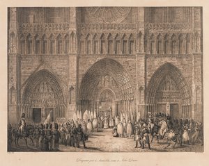 Fahnen, die bei Austerlitz erobert wurden, in Notre Dame empfangen, frühes 19. Jahrhundert