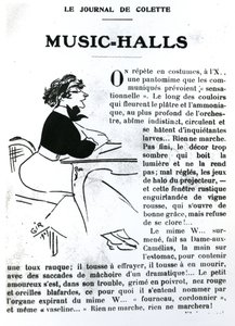 Karikatur von Colette aus ihrem Essay über Music-Halls in Vrilles de la Vigne, veröffentlicht in La Vie Parisienne, Paris, 1908