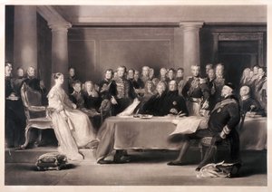 Königin Victoria leitet den Rat bei ihrem Thronantritt, 1846 von Charles Fox