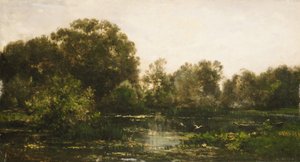 Eine Flusslandschaft mit Störchen, 1864 von Charles Francois Daubigny