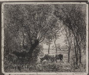 Kühe im Wald, Originaldruck 1862, gedruckt 1921