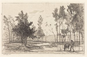 Esel an einer Tränke von Charles Francois Daubigny