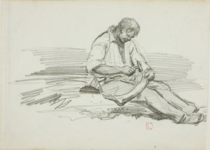Mann repariert Sense von Charles Francois Daubigny