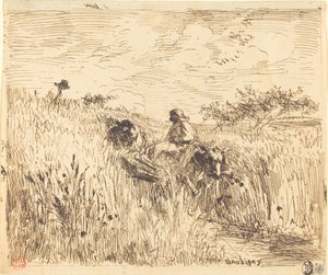 Pfad durch ein Weizenfeld von Charles Francois Daubigny