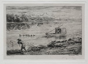 Die Bootsfahrt: Schiffsjunge zieht das Schleppseil oder zieht am Seil, 1861