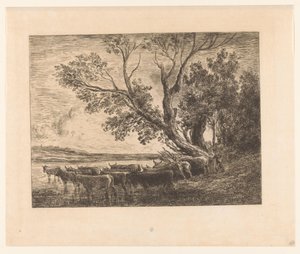 Landschaft mit watenden Rindern von Charles François Daubigny (attributed to)
