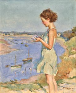 Junges Mädchen mit einer blauen Hortensie, Saint-Gilles-Croix-de-Vie von Charles Garabed Atamian