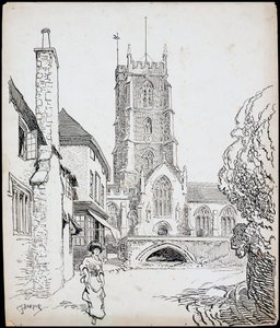Ein Blick von Süden auf die Prioratskirche St. Georg, Dunster, Somerset