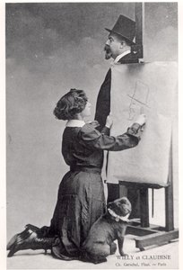 Postkarte mit Colette und ihrem Ehemann Willy von Charles Gerschel