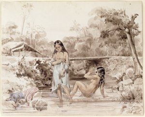 Badeende Tahitianer, 1844 von Charles Giraud