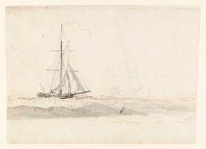 Ein Kutter vor dem Wind mit einem Schiff in der Ferne von Charles Gore